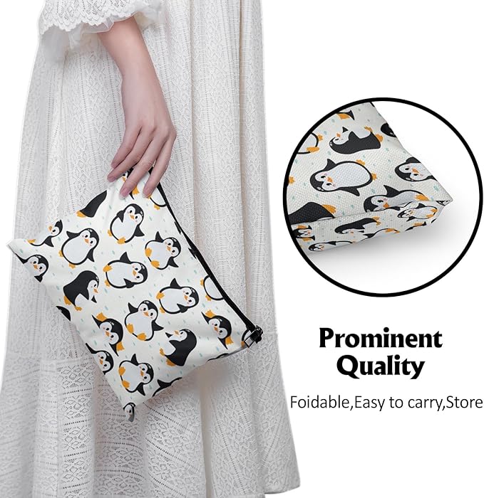 Cafl Cute Penguins Makeup Bag Penguin Cosmetic Bag for Women Large Capacity Make Up Bag Portable Travel Toiletry Pouch Organizer 10 * 8inch