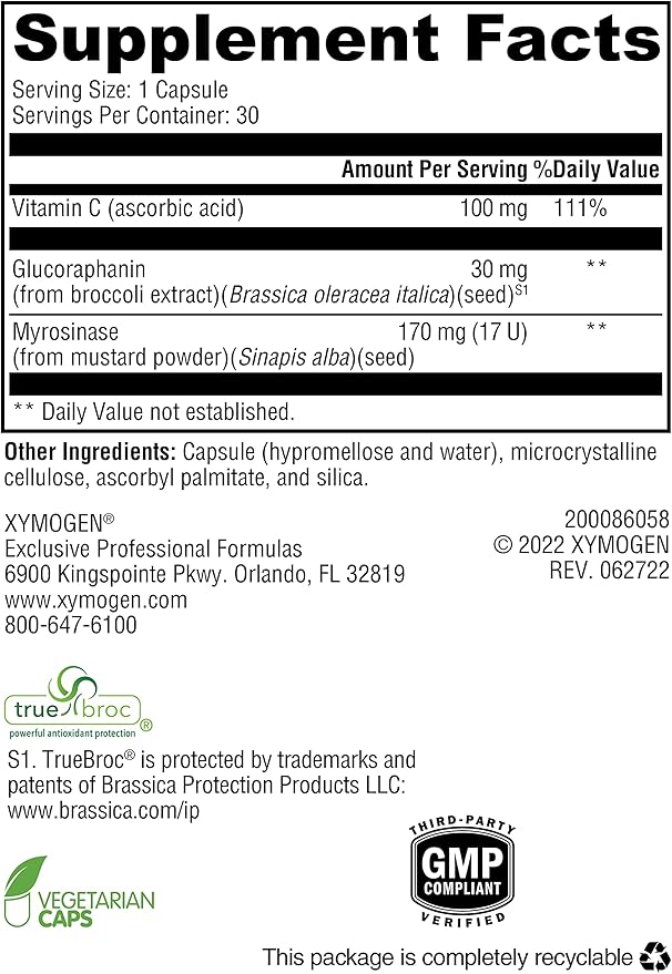 XYMOGEN OncoPLEX Plus Myrosinase - Glucoraphanin Supplement with Broccoli Seed Extract + Myrosinase to Promote Enhanced Conversion to Sulforaphane - Supports Detox, Antioxidant Activity (30 Capsules)