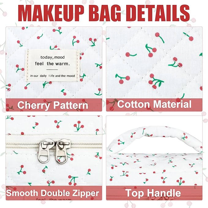 Quilted Makeup Bag Set, 3Pcs Large Checkered Corduroy Cosmetic Bags, Cute Coquette Makeup Bag Toiletry Zipper Pouch Bag for Women and Girls Checkered