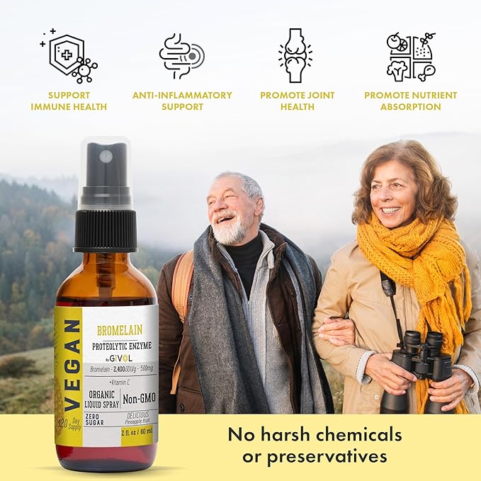 Organic Raw Bromelain Mist-Liquid Pineapple Extract - Enhanced Potency 500mg, for Kids & Adults - for Digestive Health, Inflammatory Response, and Healing - Non-GMO - 60ml 120 Day Supply