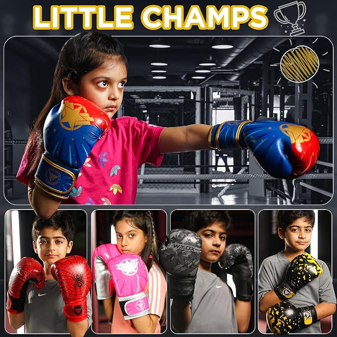 WYOX Kids Boxing Gloves 4oz 6oz 8oz โ Youth Punching Gloves for Boys & Girls Ages 3โ15 โ Sparring Gloves for Punching Bag, Kickboxing, Muay Thai, MMA โ Boxing Gloves for Kids Training Set