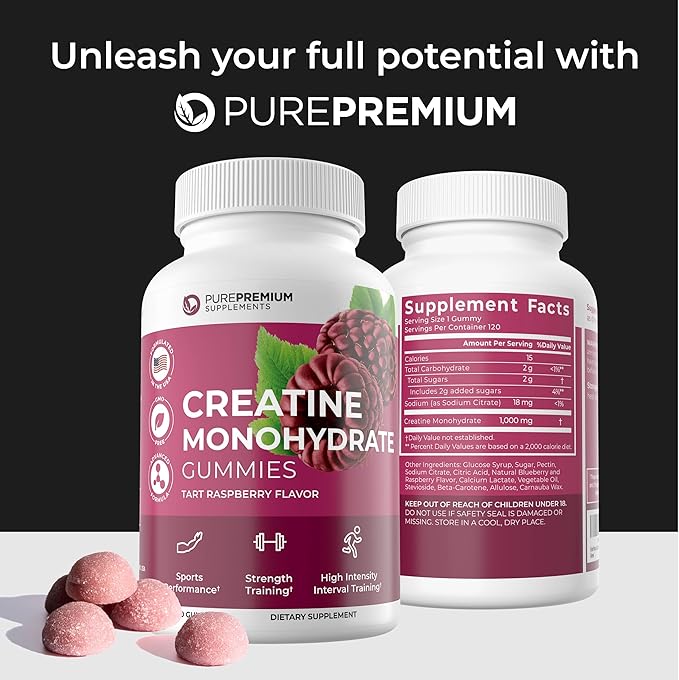 PurePremium Creatine Gummies for Men & Women 5000mg - 120 Creatine Monohydrate Gummies 5g - Vegan Non-GMO Creatine Gummies for Strength, Endurance Support - Creatine Gummies 5g for Muscle Recovery