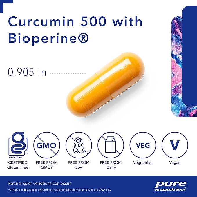 Pure Encapsulations Curcumin 500 with Bioperine - Antioxidant Supplement to Support Joints, Tissue, Liver, Colon & Cellular Health* - with Turmeric Curcumin & Bioperine - 60 Capsules