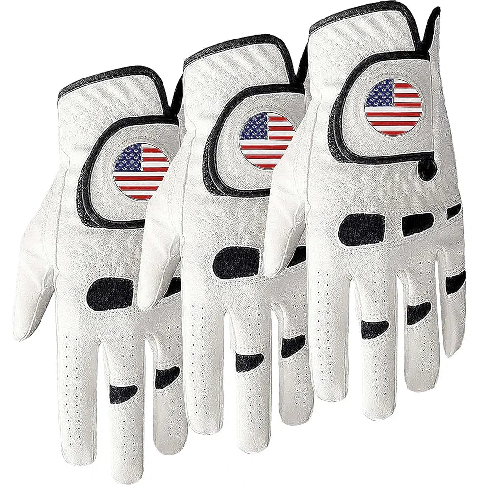 Amy Sport Golf Gloves Men Left Hand Right Handed Golfer 3 Pack with Ball Marker Soft Leather Weathersof Grip Mens Glove Size S M ML L XL XXL 3XL