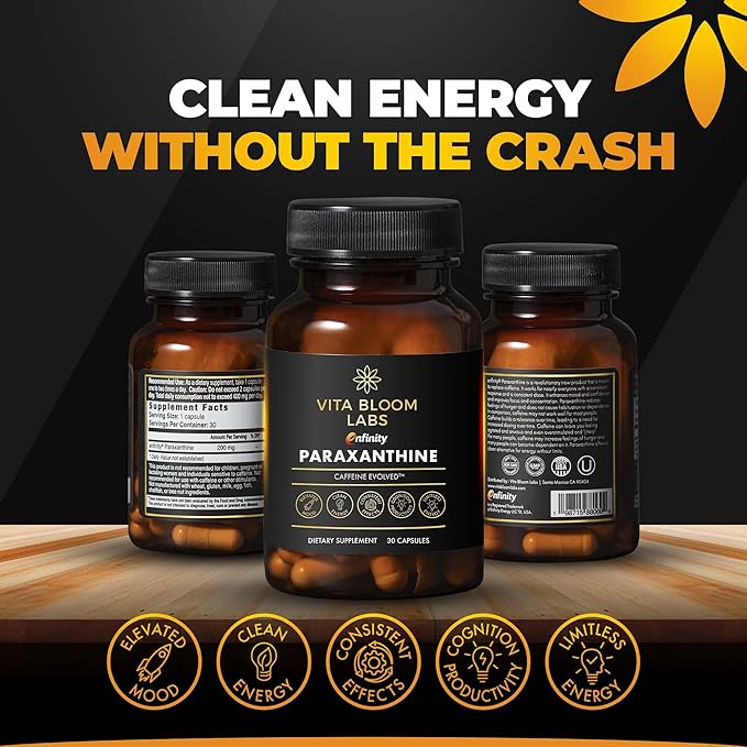 Enfinity Paraxanthine Capsules, Clean Energy & Focus, Caffeine Alternative | 200 mg per Capsule | 30 Capsules per Bottle | Formulated in USA, GMP Certified, Non-GMO, Kosher