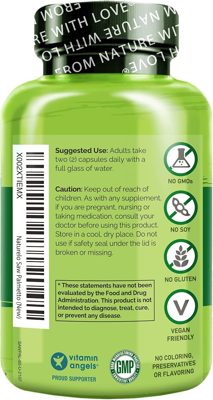 NATURELO Prostate & Urinary Health, Comprehensive Formula with Saw Palmetto, Pygeum, Tumeric, Plant Sterols, Broccoli and Lycopene, 120 Vegetarian Capsules