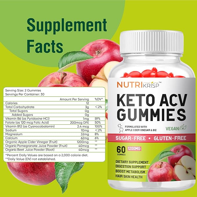 Keto ACV Gummies Advanced Weight Loss & Rapid Belly Fat Burn - Sugar-Free Gluten Free Super Apple Cider Vinegar Diet Supplement for Men Women (1200MG)