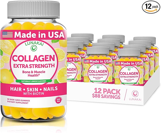 Collagen Gummies - Tastiest Proprietary Formula - 200mg Hydrolyzed Collagen Gummies for Women and Men with Biotin, Zinc, Vitamin C and E - Non-GMO Anti Aging Collagen Supplements for Women - 12 Pack