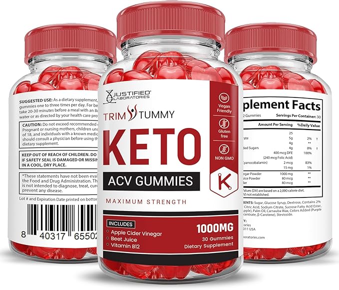 Trim Tummy Keto ACV Gummies Advanced Formula 1000MG Trim Tummy Keto Gummies Apple Cider Vinegar Formulated with Pomegranate Beet Juice Powder B12 Vegan Non GMO 60 Gummys