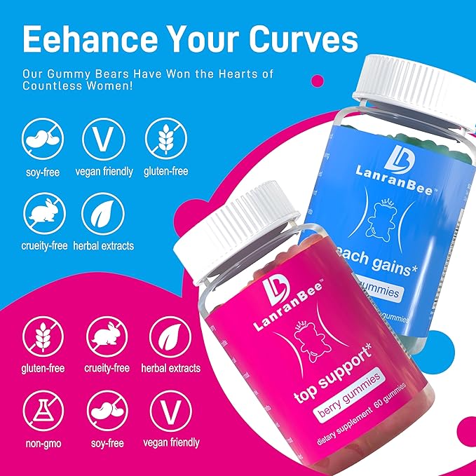 Booty Gummies & Chest Surpport Gummies for Women | Workout Enhancement | Vitamins for Women | Essential Herbs | Multivitamins |Berry Flavored |Womens Fitness Supplement