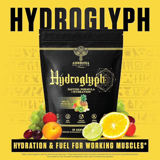 Ambrosia Hydroglyph Intraworkout Formula w/BCAA + EAA + Electrolytes Hydration Powder to Protect Lean Muscle, 0g Sugar Fasting Hydration Drink Mix, Made w/Coconut Water (Fruit Punch)