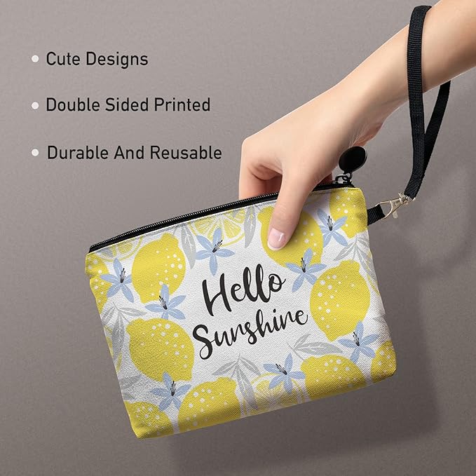 Hglian Lemon Travel Makeup Bag,Inspirational Cosmetic Toiletry Accessories Organizer,Cute Zipper Pouch for Purse,Gifts for Women Friends Girls-Yellow