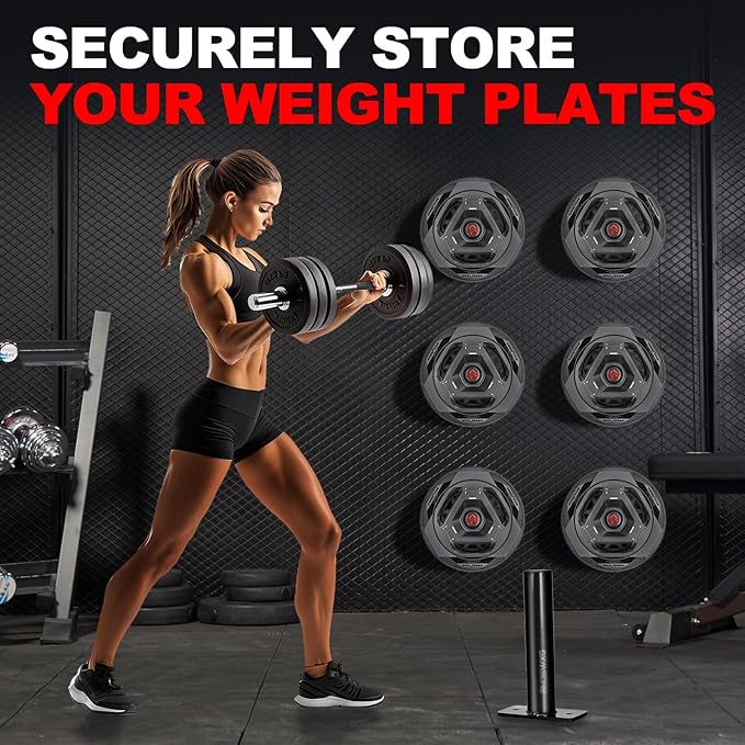 Wall-Mounted Strength Training Plate Storage Rack – Heavy Duty 2” Weight Plate Holder with Foam Padding, Bumper Plate Storage for Home Gym, Garage, and Power Rack