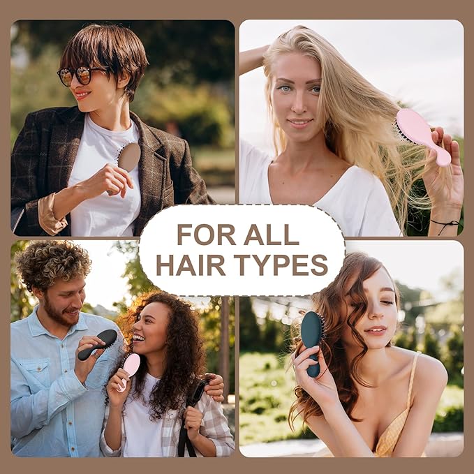 Mini Boar Bristles Hair Bursh, Travel Size Hair Brush for Women Men Kids, Protable Small Hair Brush for Pockets Purses, Mini Detangler Brush for Smooth Add Shine (1 Pack-Mocha)