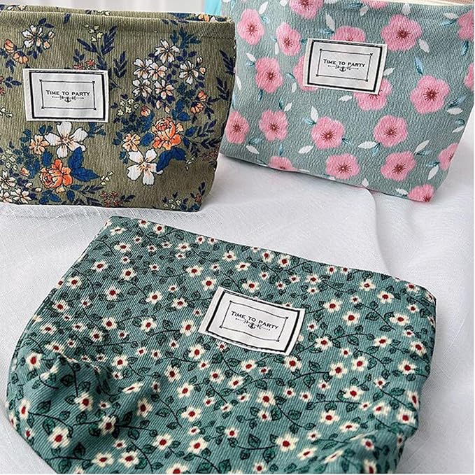 Cosmetic Bags for Women Makeup Bag Large Capacity Purse Travel Toiletry Zipper Storage Pouch Make up Brushes Organizer for Gifts (mini flowers, Green)
