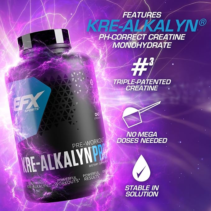 EFX Sports Kre-Alkalyn Pro | pH Correct Creatine Monohydrate Pill Supplement | Muscle Building Pre Workout for Men & Women
