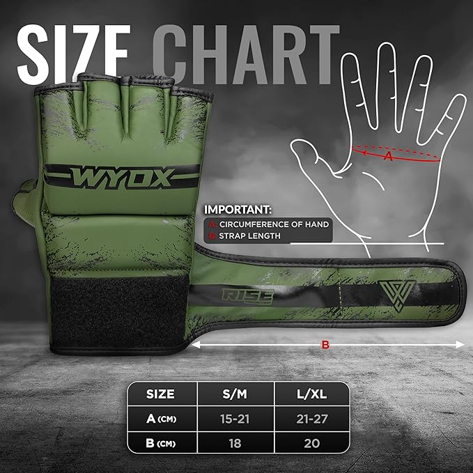 WYOX MMA Gloves for Men & Women β Grappling & Sparring Boxing Gloves with Open Palm Design, Padded Fingerless Training Gloves for Kickboxing, Muay Thai, Youth & Heavy Bag Workouts