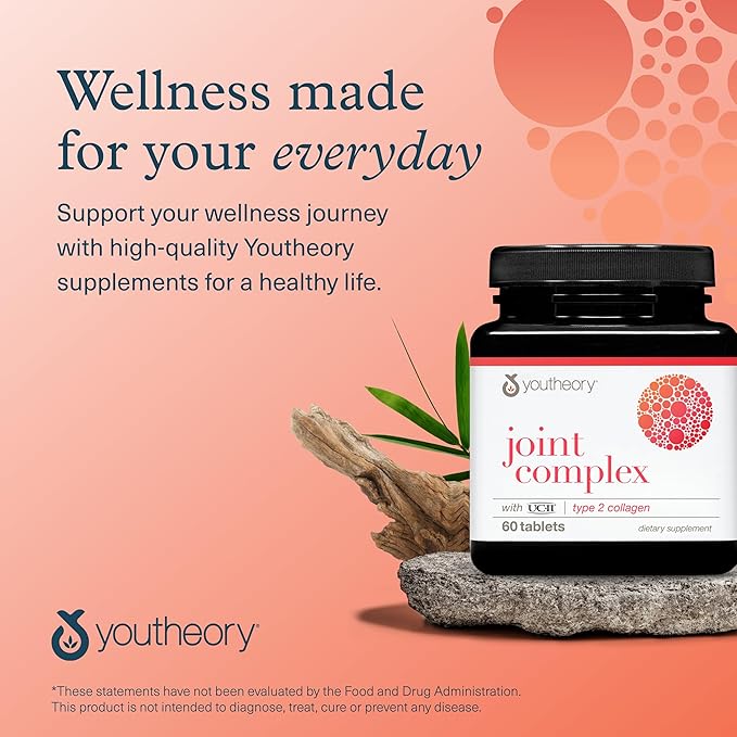 Youtheory Joint Complex with UC-II - Collagen Supplement for Men & Women with Boswellia Extract, Ginger & Turmeric - Offers Joint Support* - Dairy, Soy & Gluten Free - 60 Tablets