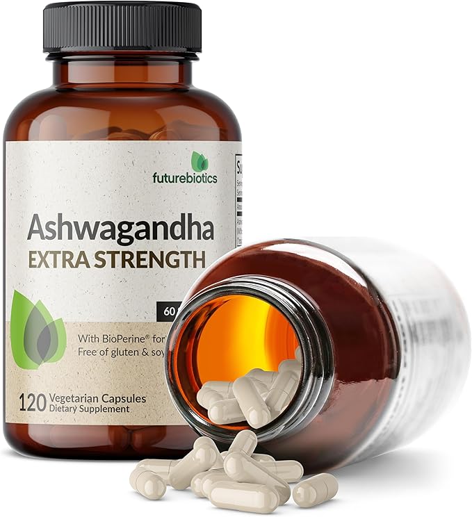 Futurebiotics Ashwagandha Extra Strength Stress & Mood Support with BioPerine - Non GMO Formula, 120 Vegetarian Capsules