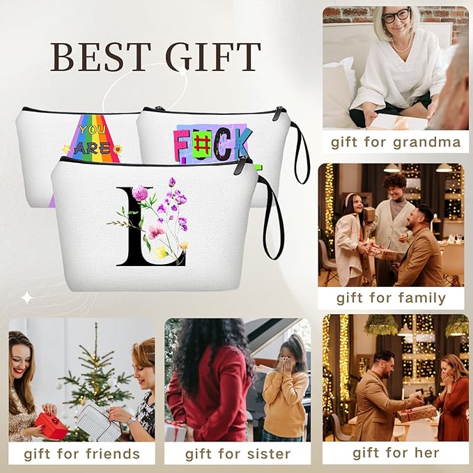 SEAMOON Women Birthday Unique Initial Funny Gifts for Teenage Girl Sister Friends Bridesmaid Personalized Travel Make up Cosmetic Bag with Mirror Valentines Mothers Day Christmas Graduation L
