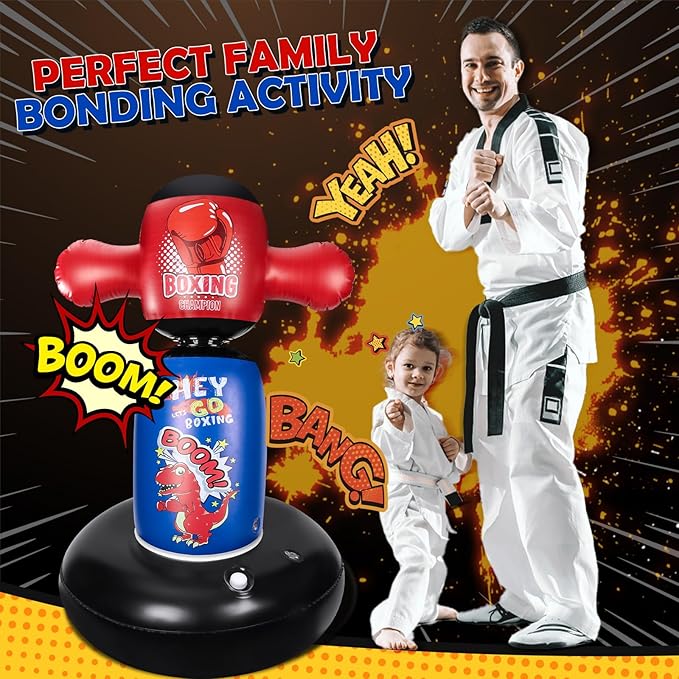 Punching Bag for Kids, Hyperzoo 360°Rotating Inflatable Kids Heavy Punching Bags, Freestanding Heavy Boxing Bag Toy Christmas Birthday Gift for Boys Girls 3-12 Karate, Taekwondo