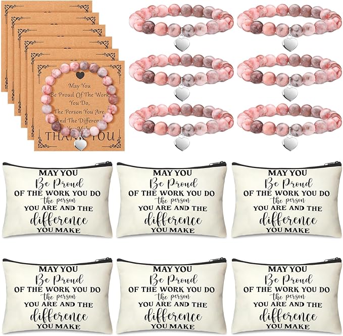 Tondiamo 6 Sets Thank You Gifts for Coworker Include 6 Natural Stone Bracelets 6 Cards 6 Canvas Makeup Bags May You Be Proud of the Work Employee Volunteer Nurse Week Appreciation