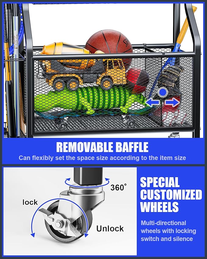 Garage Sports Equipment - Ball Storage Rack 2025 Upgraded Heavy Duty Steel Ball Storage Sports Organizer for Garage