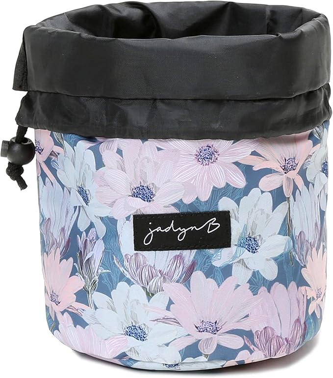 Jadyn Durable Cinch Top Makeup Organizer - Compact Travel Makeup Bag - 7 Interior Pockets for Cosmetics - Drawstring Toiletry Travel Bag for Women - 6L Storage Capacity - (Blooming Daisy)