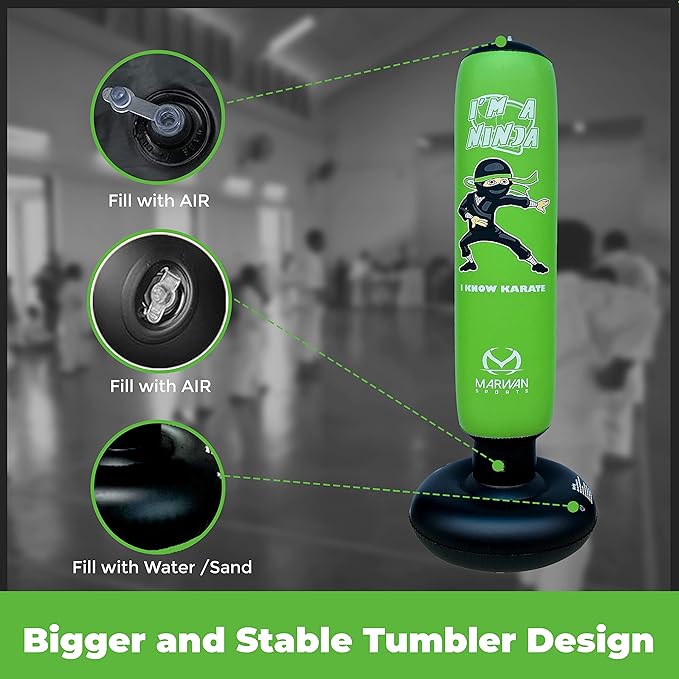 Durable Inflatable Kids Punching Bag for Karate and Boxing – Bounce-Back Martial Arts Bag for Boys and Girls, Great Birthday Gift to Relieve Energy and Build Skills for Boys Ages 4-12