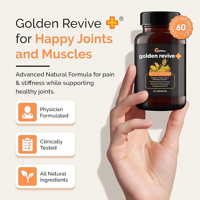 Golden Revive + Joint Support Supplement Featuring Turmeric with Black Pepper, Quercetin, and Magnesium- Turmeric Black Pepper Supplement - 6 Active Ingredients - 60 Capsules, 5 Pack