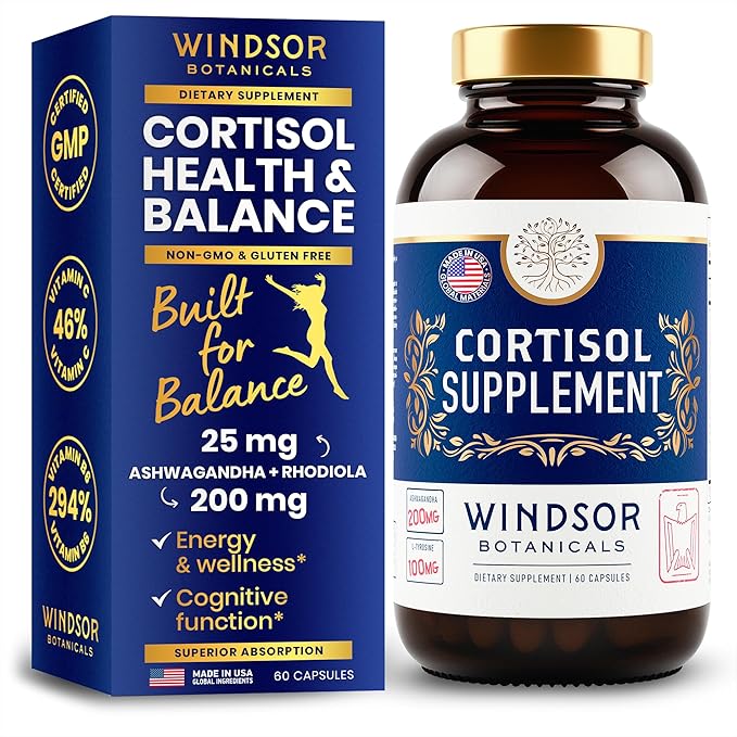 Cortisol Supplement & Cortisol Reducer - Advanced Cortisol Regulation Supplements with Calming Ashwagandha, L-Tyrosine - Mood, Stress, Sleep Support Cortisol Blocker for Women and Men - 60 Capsules