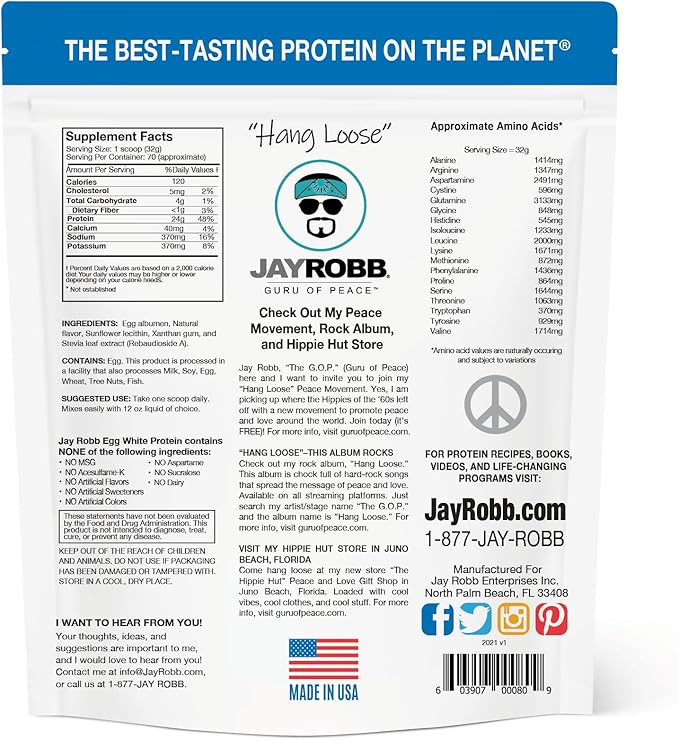 JAYROBB Vanilla Egg White Protein Powder, Low Carb, Keto, Vegetarian, Gluten Free, Lactose Free, No Sugar Added, No Fat, No Soy, Nothing Artificial, Non-GMO, Best-Tasting (80 oz, Vanilla)