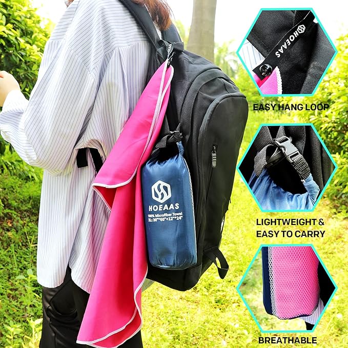 HOEAAS 2 Pack Microfiber Camping Towels
