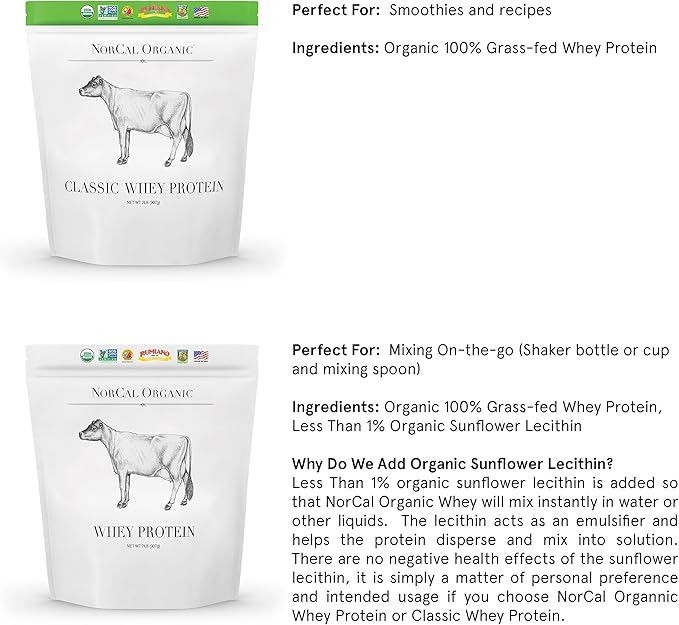 NorCal Organic Unflavored Whey Protein - 2lbs Bulk | 100% Grass-Fed, USDA Certified | Pure, Clean Protein Sourced from Northern California Family Farms