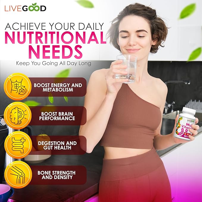 LIVEGOOD™ Women's Bio-Active Complete Multivitamin with Iron, Vitamin A, B12, C, E, Lycopene, Vegan, 60 Capsules