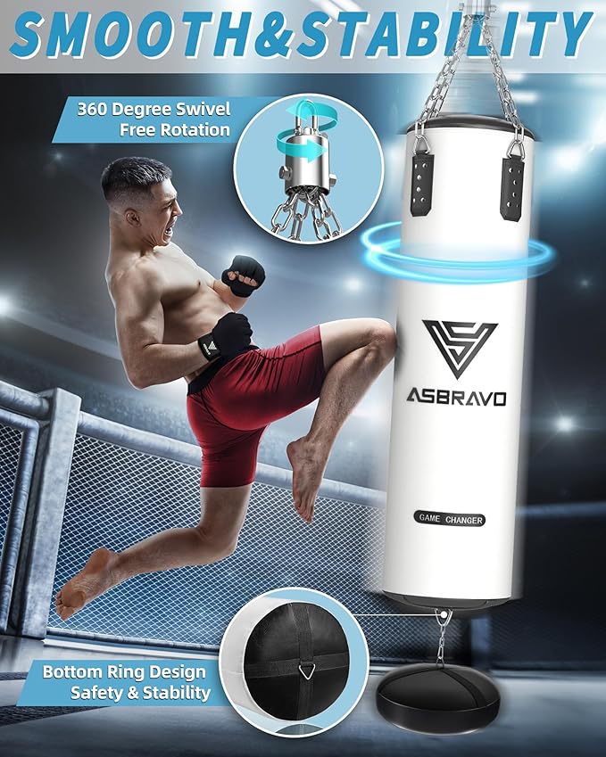 Punching Bag for Adults, 4ft PU Heavy Boxing Bag Set 12OZ Gloves for MMA Muay Thai Kickboxing Training Home Gym, Martial Art (Unfilled)