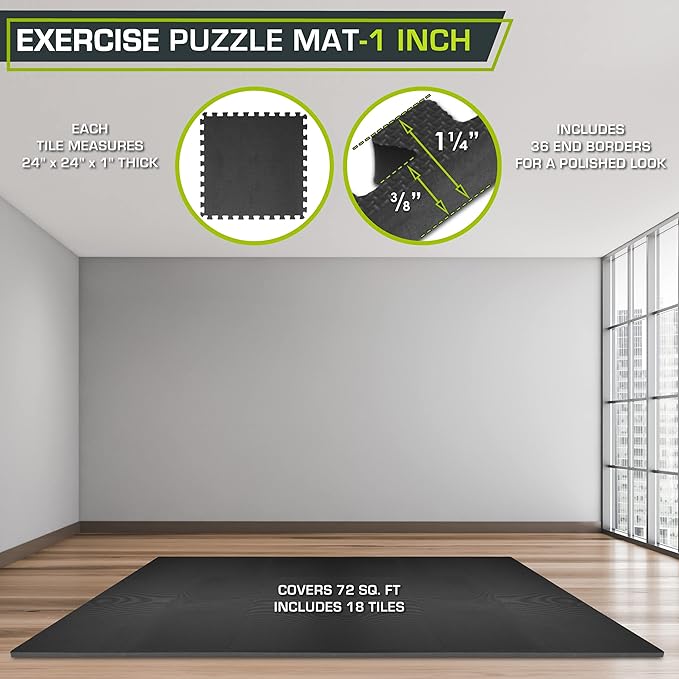 ProsourceFit Extra Thick Puzzle Exercise Mat 1 inch 24 Sq 6 Tiles