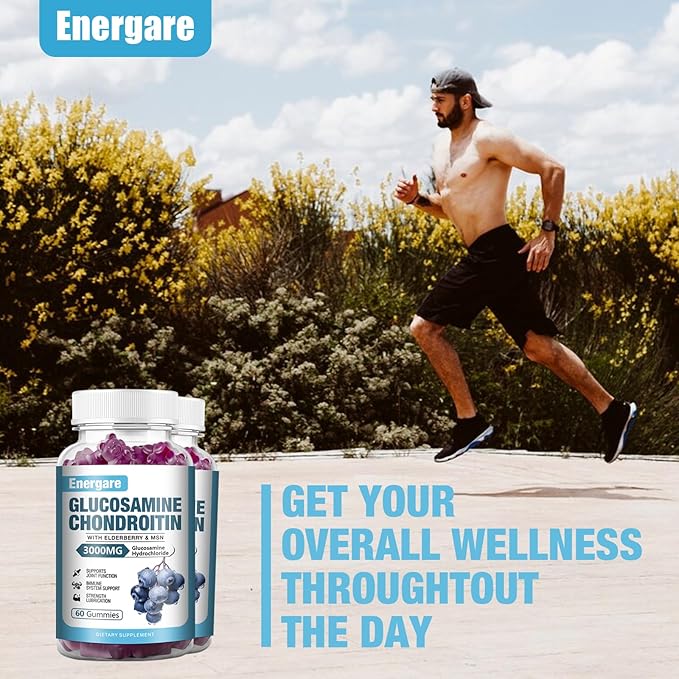 1 Pack 3000mg Glucosamine Chondroitin with MSM Gummies & Elderberry, Extra Strength Joint Support Health, Flexibility, Antioxidant, Immune Supplement Gummy for Adults, Men & Women 60 Counts