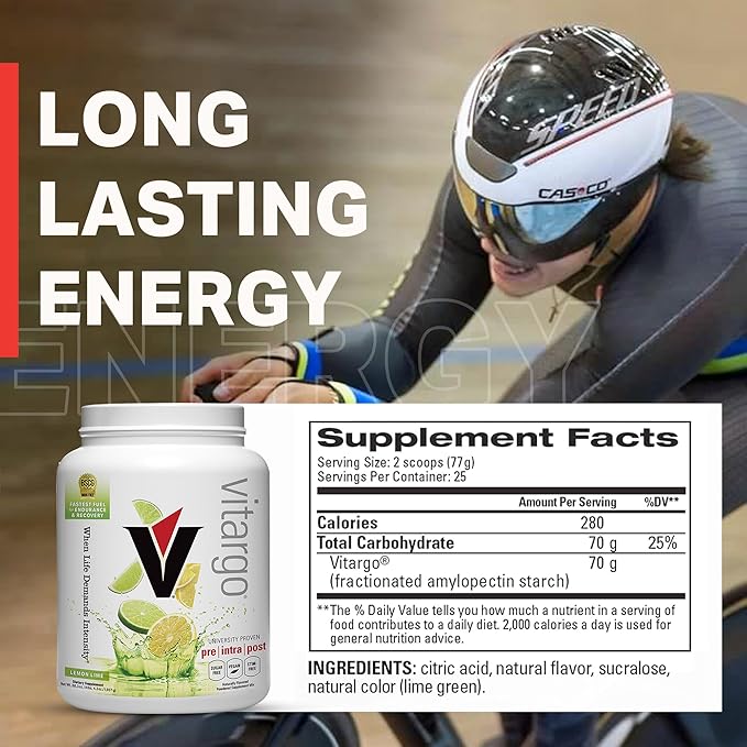 Vitargo Carbohydrate Powder | Feed Muscle Glycogen 2X Faster | 4.4 LB Lemon & Lime Pre Workout & Post Workout | Carb Supplement for Recovery, Endurance, Gain Muscle Mass