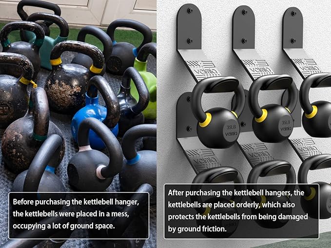 Kettle Bell Wall Rack, Wall Mounted Kettle Bell Storage Hanger, Gym Storage Mount for Many Size Kettlebell, Kettlebell Rack with Rubber mat is Choice for Home or Commercial Gyms