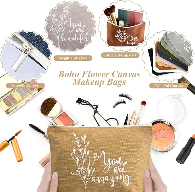Sieral 20 Pcs Inspirational Gifts for Women Cosmetic Makeup Bags and Keychains Bulk with Inspirational Quotes Appreciation Gifts for Women Mom Nurse Teacher Graduation Employee(Aesthetics)