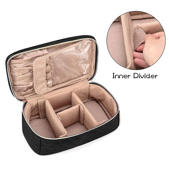 Teamoy Travel Makeup Brush Case, Makeup Train Organizer Bag with Handle for Makeup Brushes(up to 9-inch) and Essentials, Medium, Black(BAG ONLY)