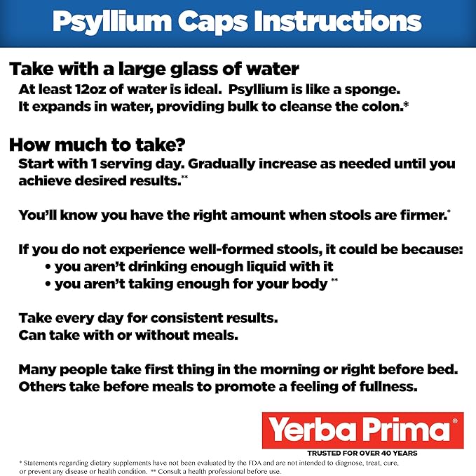 Yerba Prima Psyllium Husks Veg Caps, 400 Capsules (625mg) (Pack of 2) - Vegan, Non-GMO, Gluten Free, Colon Cleanser, Daily Fiber Supplement for Gut Health & Regularity