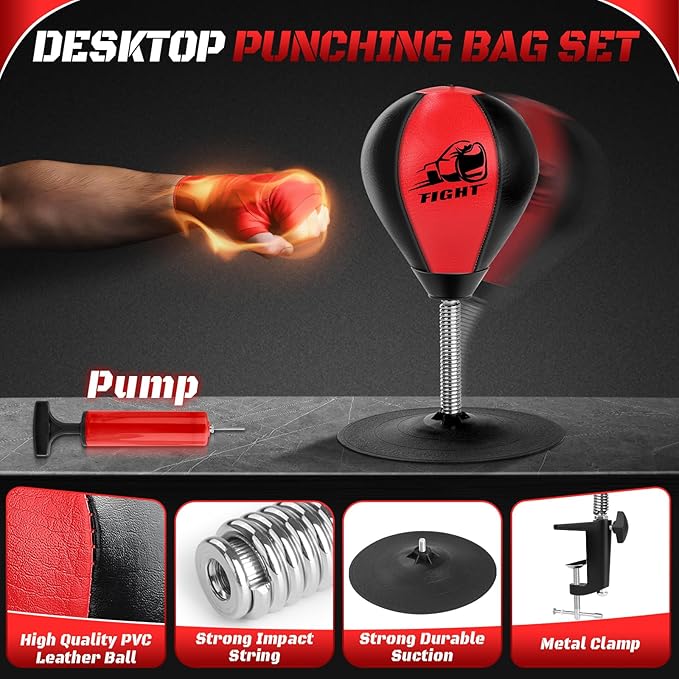 Desktop Punching Bag, Stress Relief Boxing Bag Speed Balls, Desk Punching Bag Stress Buster-Super Suctions to Your Desk, Christmas Thanksgiving White Elephant Gifts for Boss or Coworker