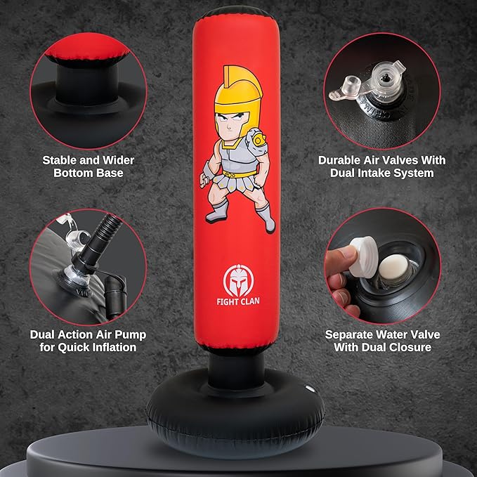 Inflatable Punching Bag for Kids 3-12 with Boxing Gloves - Tall 63 Inch Stable & Thick Punching Bag for Practicing Karate, Taekwondo and to Exert Excess Energy - Birthday Gift for Kids
