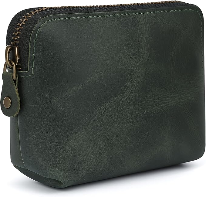 The Antiq Leather Cosmetic Bags Make Up Bags for Women - Handmade Makeup Case Small Makeup Bags Jewelry Coin Pouch, Toiletry Bag for Men, Travel Cosmetic Pouch For Purse- Forest Green
