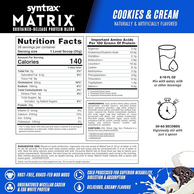 Syntrax Nutrition Matrix Sustained-Release Protein Blend Cookies & Cream with Real Cookie Pieces 2 lbs.