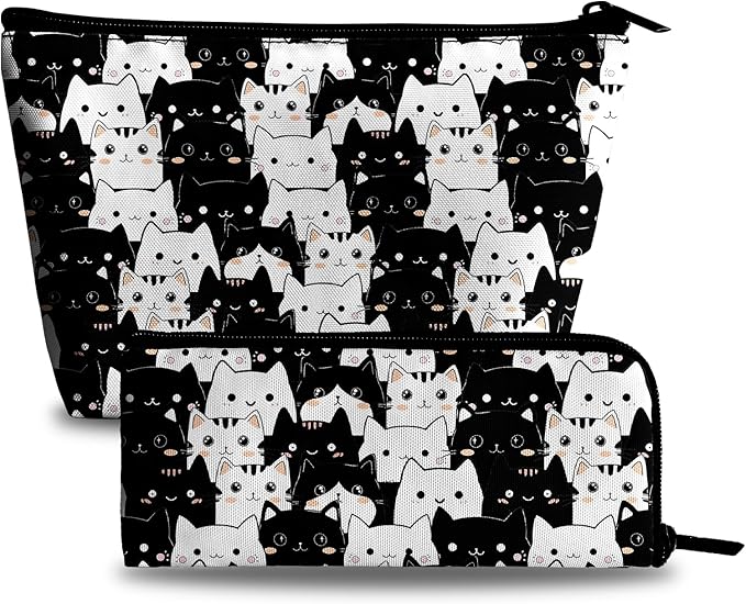 Cute Cat Makeup Bag for Purse - 2 Pcs Travel Bags Cosmetic Bag for Women Makeup Organizer Zipper Pouch for Travel Essentials