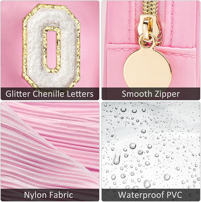 LETGO Initial Make Up Bag Travel Toiletry Bag, Clear Makeup Bag Preppy Cosmetic Bags Organizer Travel Essentials Pink Gifts for Women Teen Girlfriend Teacher Mom Brithday (Pink, T)