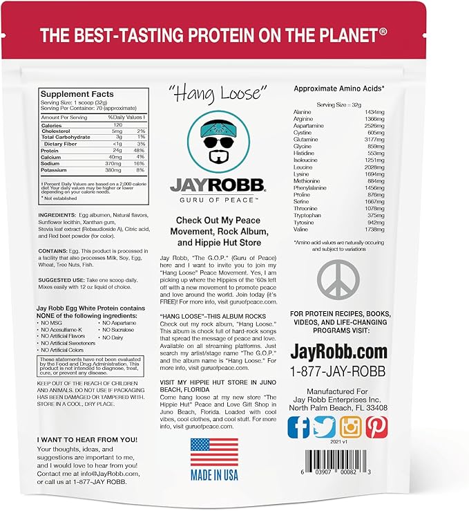Jay Robb Strawberry Egg White Protein Powder, Low Carb, Keto, Vegetarian, Gluten Free, Lactose Free, No Sugar Added, No Fat, No Soy, Nothing Artificial, Non-GMO, Best-Tasting (80 oz, Strawberry)